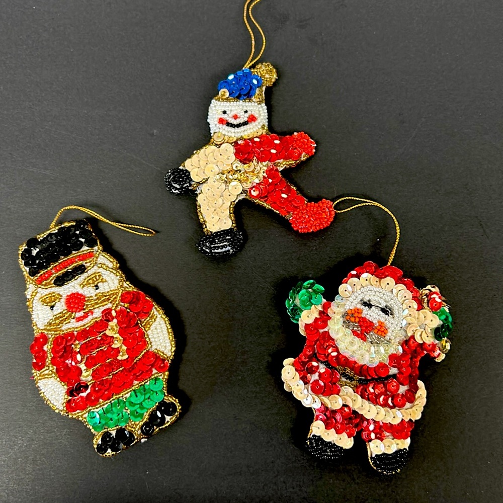 Vintage set of 3 beaded and  sequin Christmas ornaments